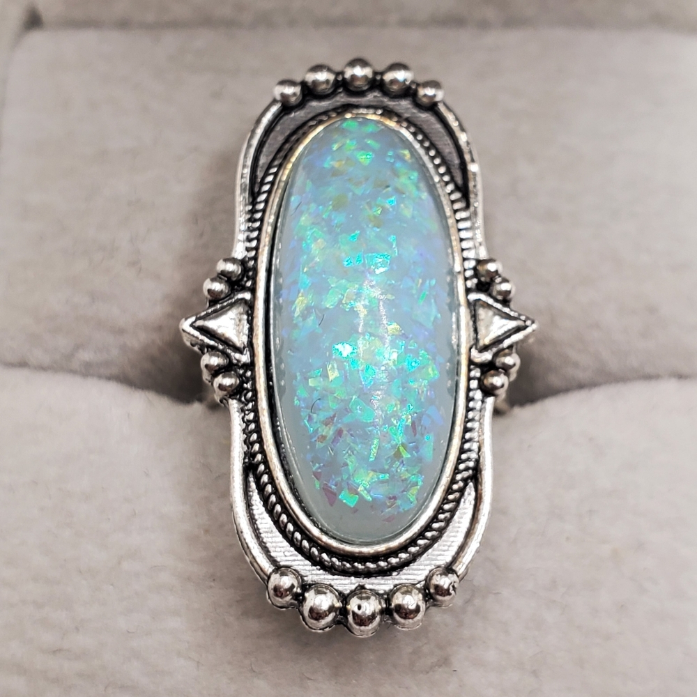 Silvertone Faux Opal Ring
